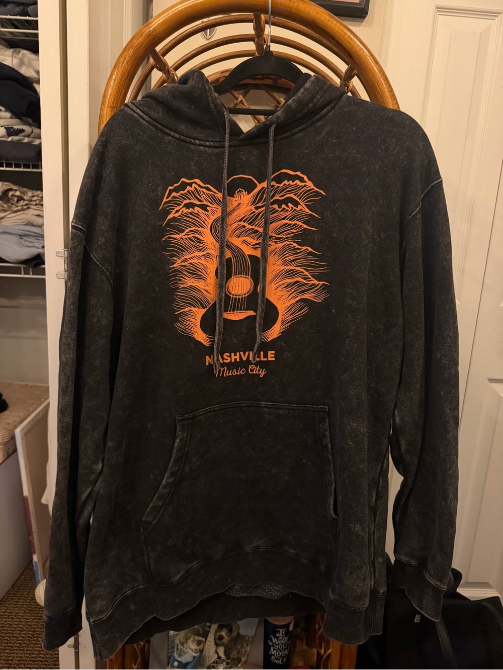 Nashville Music City Black Hoodie with Orange Guitar Graphic